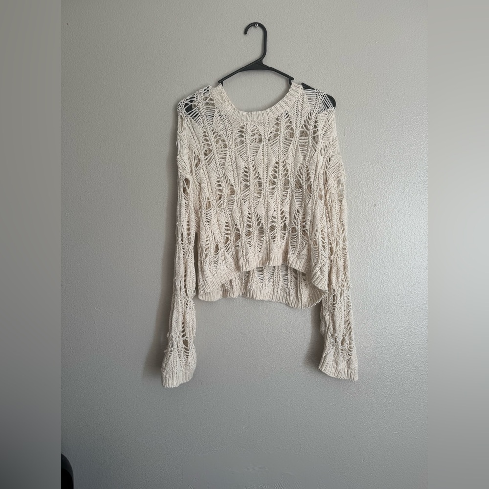 Cream Fishnet Knit Sweater